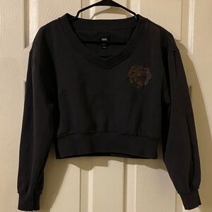 Vans Women's Charcoal Grey V-Neck Cropped Hoodie